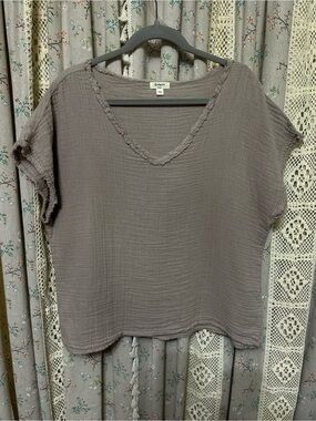 Dylan Cotton Gauze Top Small Taupe Raw Hem Boxy Boho Minimalist